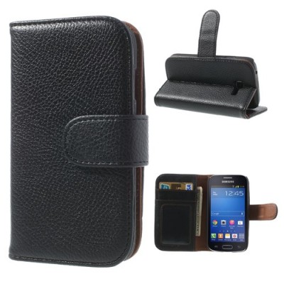 Samsung Galaxy Trend Lite S7390 (S7392) atvēramais melns ādas Litchi maciņš - maciņš / Vacins.lv