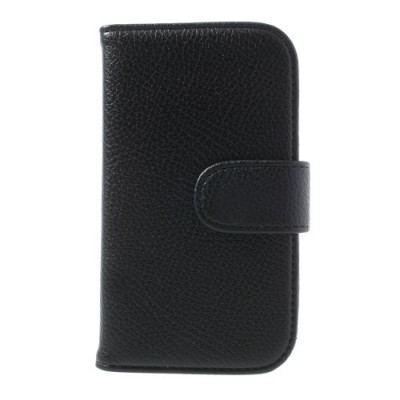 Samsung Galaxy Trend Lite S7390 (S7392) atvēramais melns ādas Litchi maciņš - maciņš / Vacins.lv