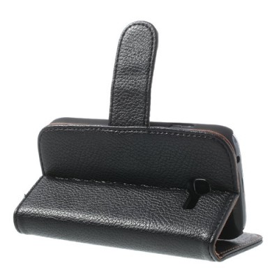 Samsung Galaxy Trend Lite S7390 (S7392) atvēramais melns ādas Litchi maciņš - maciņš / Vacins.lv