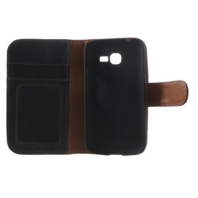 Samsung Galaxy Trend Lite S7390 (S7392) atvēramais melns ādas Litchi maciņš - maciņš / Vacins.lv