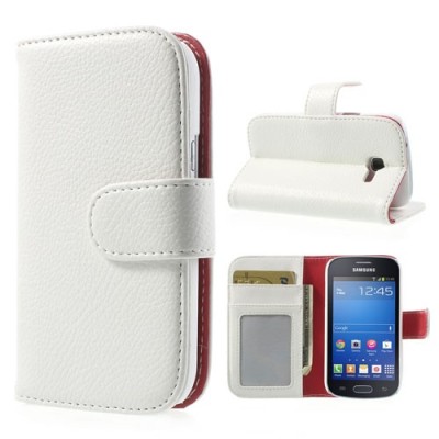 Samsung Galaxy Trend Lite S7390 (S7392) atvēramais balts ādas Litchi maciņš - maciņš / Vacins.lv