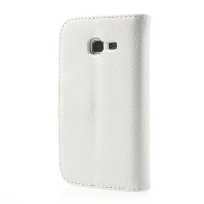 Samsung Galaxy Trend Lite S7390 (S7392) atvēramais balts ādas Litchi maciņš - maciņš / Vacins.lv