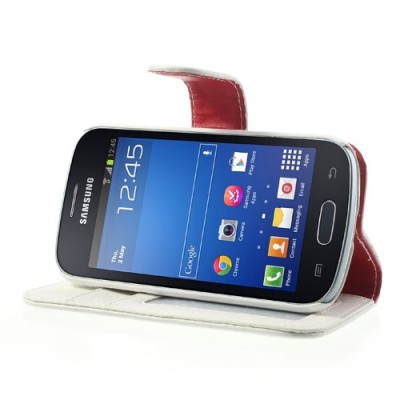 Samsung Galaxy Trend Lite S7390 (S7392) atvēramais balts ādas Litchi maciņš - maciņš / Vacins.lv