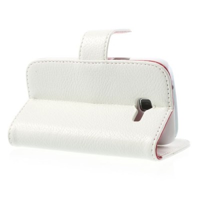 Samsung Galaxy Trend Lite S7390 (S7392) atvēramais balts ādas Litchi maciņš - maciņš / Vacins.lv