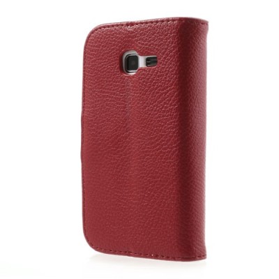 Samsung Galaxy Trend Lite S7390 (S7392) atvēramais sarkans ādas Litchi maciņš - maciņš / Vacins.lv