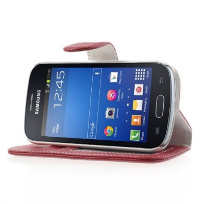 Samsung Galaxy Trend Lite S7390 (S7392) atvēramais sarkans ādas Litchi maciņš - maciņš / Vacins.lv