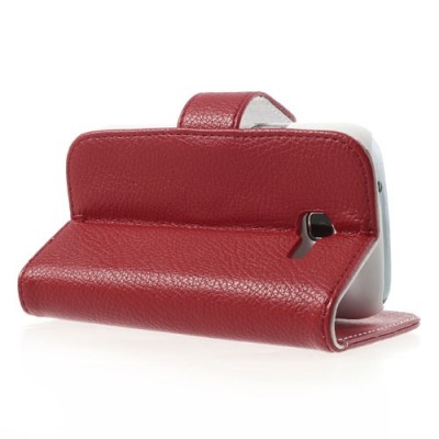 Samsung Galaxy Trend Lite S7390 (S7392) atvēramais sarkans ādas Litchi maciņš - maciņš / Vacins.lv