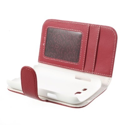 Samsung Galaxy Trend Lite S7390 (S7392) atvēramais sarkans ādas Litchi maciņš - maciņš / Vacins.lv