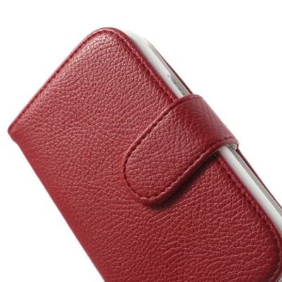 Samsung Galaxy Trend Lite S7390 (S7392) atvēramais sarkans ādas Litchi maciņš - maciņš / Vacins.lv