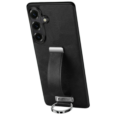 "SULADA" Leather Kickstand ādas apvalks - melns (Galaxy S26)