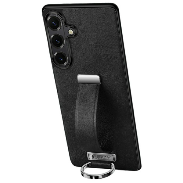 "SULADA" Leather Kickstand ādas apvalks - melns (Galaxy S26)