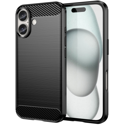 "AMORUS" Carbon kõva silikoon (TPU) ümbris – must (iPhone 16)