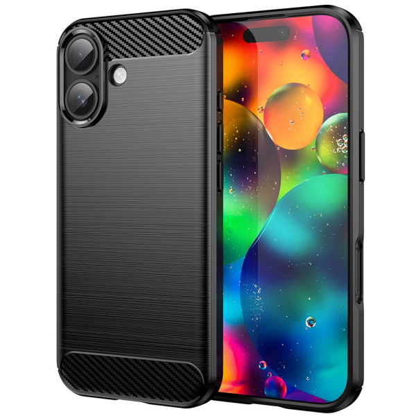 "AMORUS" Carbon kõva silikoon (TPU) ümbris – must (iPhone 17)