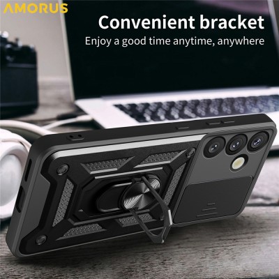 „AMORUS“ Kickstand sustiprintos apsaugos dėklas - juodas (Galaxy A57)