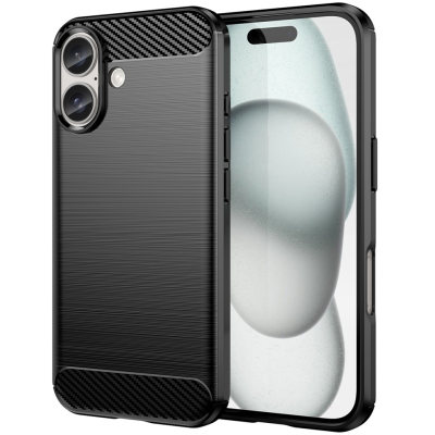 "AMORUS" Carbon kõva silikoon (TPU) ümbris – must (iPhone 16 Plus)