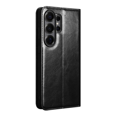 "QIALINO" atvēramais ādas maciņš - melns (Galaxy S26 Ultra)