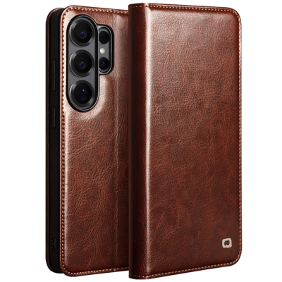"QIALINO" atvēramais ādas maciņš - brūns (Galaxy S26 Ultra)