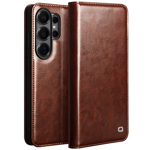 "QIALINO" atvēramais ādas maciņš - brūns (Galaxy S26 Ultra)