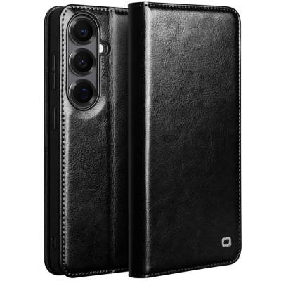 "QIALINO" atvēramais ādas maciņš - melns (Galaxy S26)