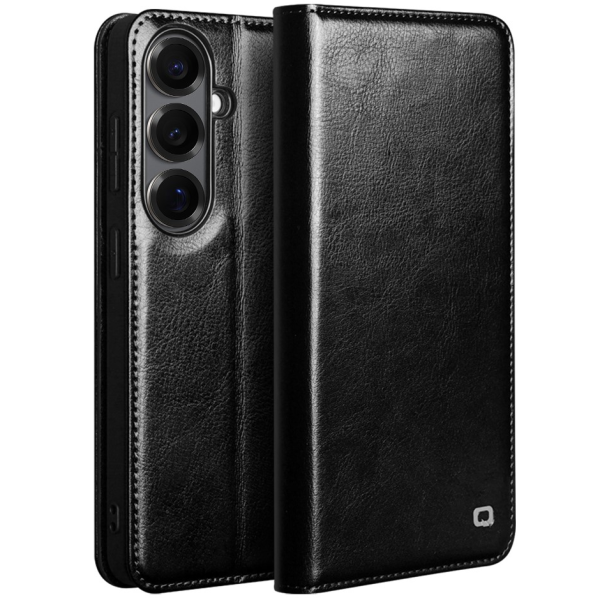 "QIALINO" atvēramais ādas maciņš - melns (Galaxy S26)