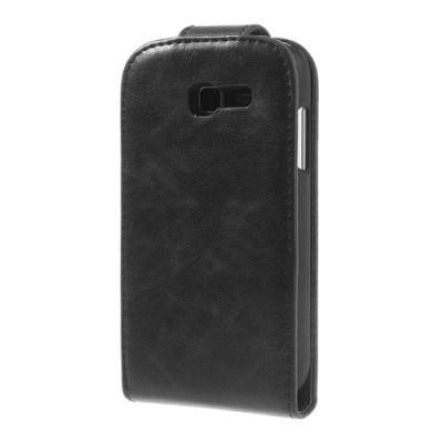 Samsung Galaxy Trend Lite S7390 (S7392) klasikinis vertikaliai atverčiamas juodas odinis dėklas / Priedai.lt