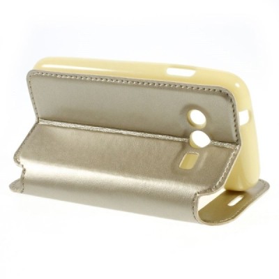 Roar Noble atverčiamas Samsung Galaxy Trend 2 G313 auksinis odinis dėklas / Priedai.lt