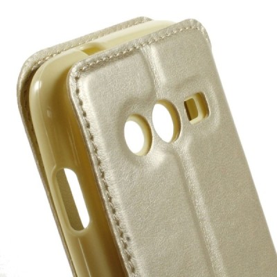 Roar Noble atverčiamas Samsung Galaxy Trend 2 G313 auksinis odinis dėklas / Priedai.lt