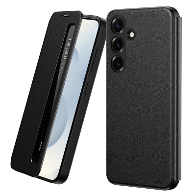 "Qing" Smart Side Line solīds atvēramais maciņš - melns (Galaxy S26)