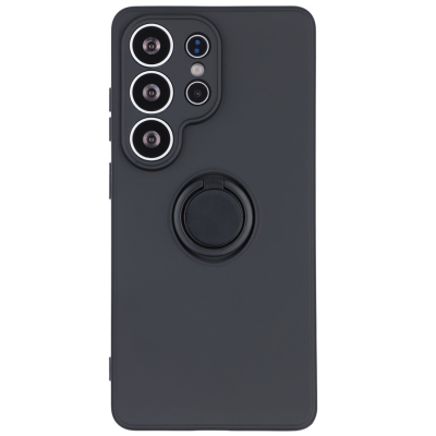 "Dechen" Ring Kickstand cieta silikona (TPU) apvalks - melns (Galaxy S26 Ultra)