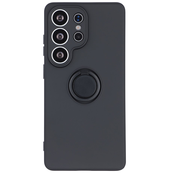 "Dechen" Ring Kickstand hard silicone (TPU) case cover - Black (Galaxy S26 Ultra)