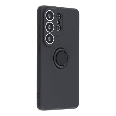 "Dechen" Ring Kickstand hard silicone (TPU) case cover - Black (Galaxy S26 Ultra)