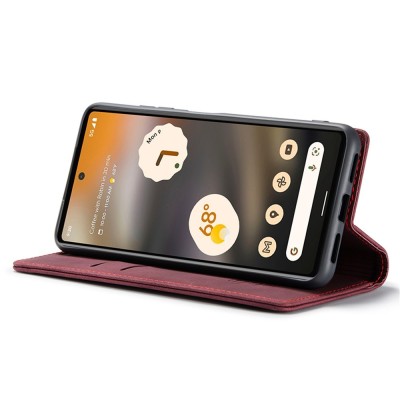 "CaseMe" Retro solīds atvēramais ādas maciņš - bordo (Pixel 6A)