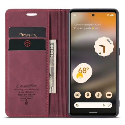 "CaseMe" Retro solīds atvēramais ādas maciņš - bordo (Pixel 6A)