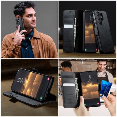 „CaseMe“ Retro Skin atverčiamas dėklas - juodas (Galaxy S26 Ultra)