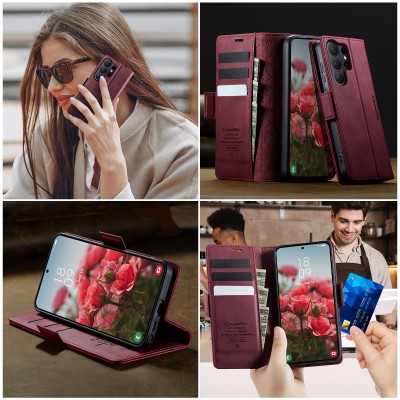 "CaseMe" Retro Skin atvēramais ādas maciņš - bordo (Galaxy S26 Ultra)