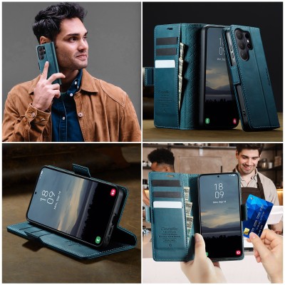 „CaseMe“ Retro Skin atverčiamas dėklas - žalias (Galaxy S26 Ultra)