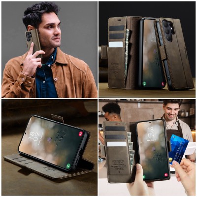 "CaseMe" Retro Skin atvēramais ādas maciņš - brūns (Galaxy S26 Ultra)