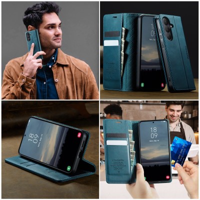 "CaseMe" Retro Skin atvēramais ādas maciņš - zaļš (Galaxy S26)