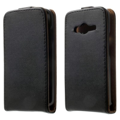 Samsung Galaxy Trend 2 G313 klasisks ādas vertikāli atvēramais melns futrālis / Vacins.lv