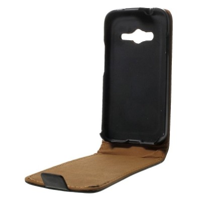 Samsung Galaxy Trend 2 G313 klasisks ādas vertikāli atvēramais melns futrālis / Vacins.lv