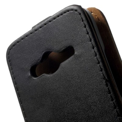 Samsung Galaxy Trend 2 G313 klasisks ādas vertikāli atvēramais melns futrālis / Vacins.lv