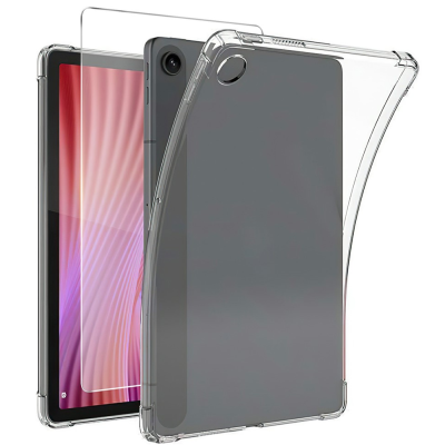 Sustiprintos apsaugos silikoninis dėklas - skaidrus + ekrano stiklas (Lenovo Tab 10.1)