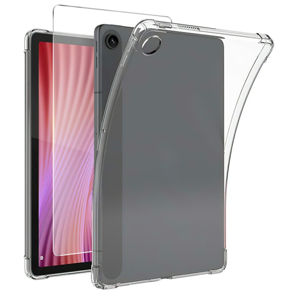 Sustiprintos apsaugos silikoninis dėklas - skaidrus + ekrano stiklas (Lenovo Tab 10.1)