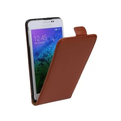 Samsung Galaxy Alpha G850 klasisks ādas vertikāli atvēramais brūns maciņš / Vacins.lv