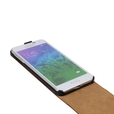 Samsung Galaxy Alpha G850 klasisks ādas vertikāli atvēramais brūns maciņš / Vacins.lv