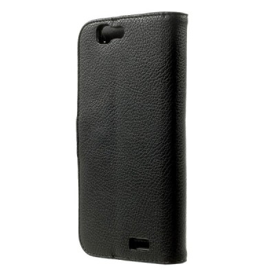 Huawei Ascend G7 atvēramais melns ādas Litchi maciņš - maciņš / Vacins.lv