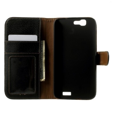 Huawei Ascend G7 atvēramais melns ādas Litchi maciņš - maciņš / Vacins.lv