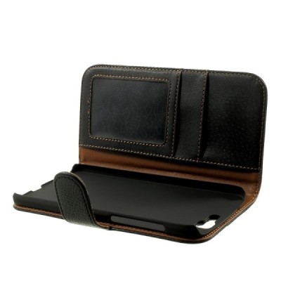 Huawei Ascend G7 atvēramais melns ādas Litchi maciņš - maciņš / Vacins.lv