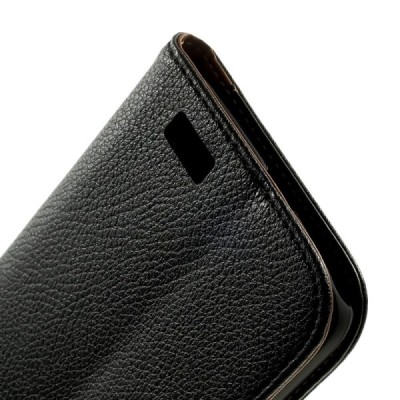 Huawei Ascend G7 atvēramais melns ādas Litchi maciņš - maciņš / Vacins.lv