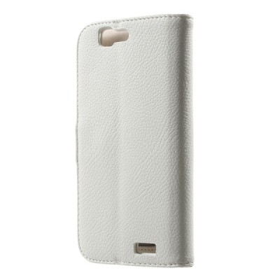 Huawei Ascend G7 atvēramais balts ādas Litchi maciņš - maciņš / Vacins.lv